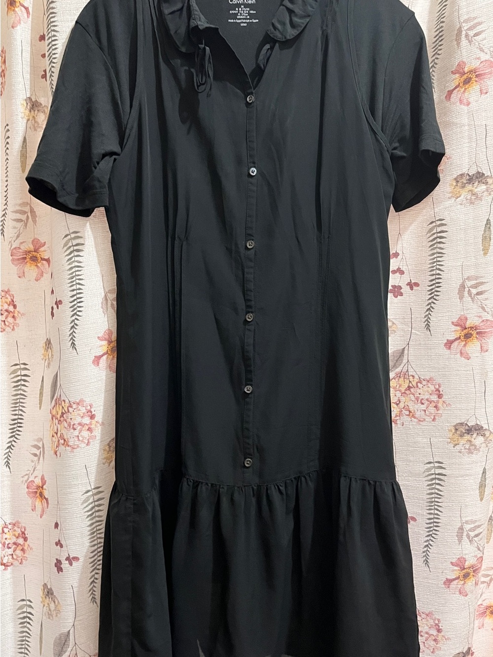 Calvin Klein Black Short-Sleeve Button-Front Dress with Ruffle Hem